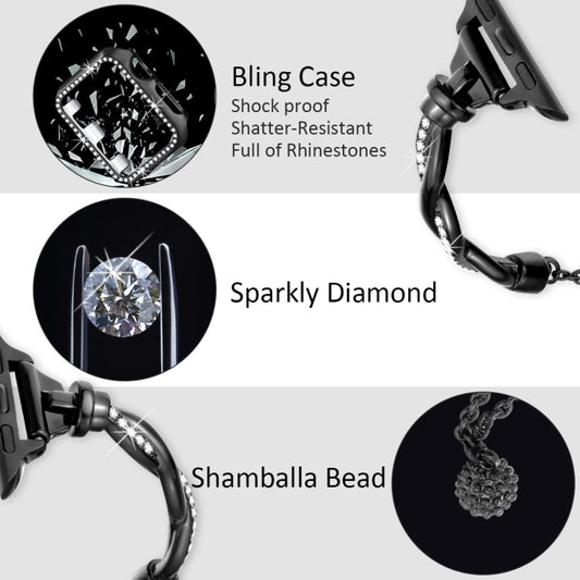 Twist Bracelet Diamond Metal Watch Band, For Apple Watch SE 2022 44mm, For Apple Watch Series 7 41mm, For Apple Watch Series 7 45mm, For Apple Watch SE 40mm, For Apple Watch SE 44mm, For Apple Watch 6 40mm, For Apple Watch Series 6 44mm                ...