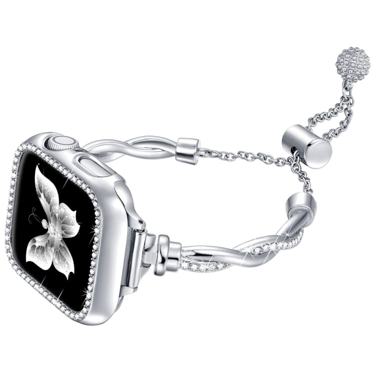 Twist Bracelet Diamond Metal Watch Band, For Apple Watch SE 2022 44mm, For Apple Watch Series 7 41mm, For Apple Watch Series 7 45mm, For Apple Watch SE 40mm, For Apple Watch SE 44mm, For Apple Watch 6 40mm, For Apple Watch Series 6 44mm                ...