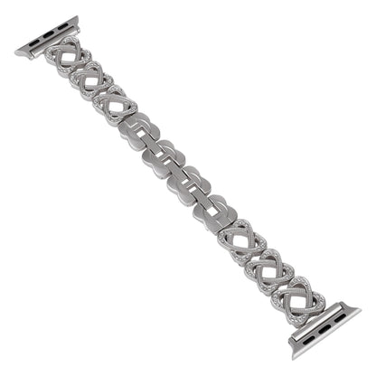 Hearts Crossed Diamond Metal Watch Band, For Apple Watch SE 2022 44mm, For Apple Watch Series 7 41mm, For Apple Watch Series 7 45mm, For Apple Watch SE 40mm, For Apple Watch SE 44mm, For Apple Watch 6 40mm, For Apple Watch Series 6 44mm                ...