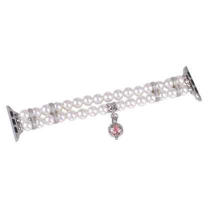 Beaded Dual Row Pearl Bracelet Watch Band, For Apple Watch Series 5 44mm, For Apple Watch Series 5 40mm, For Apple Watch Series 4 44mm, For Apple Watch Series 4 40mm, For Apple Watch Series 3 38mm, For Apple Watch Series 3 42mm                         ...
