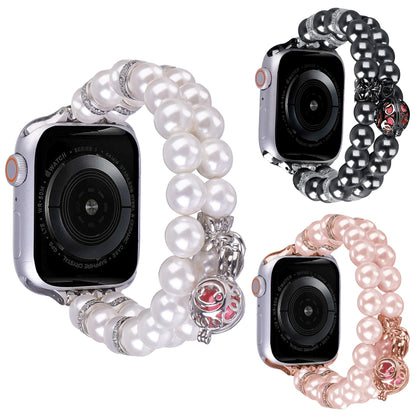 Beaded Dual Row Pearl Bracelet Watch Band, For Apple Watch SE 2023 44mm, For Apple Watch SE 2023 40mm, For Apple Watch Ultra 2 49mm, For Apple Watch Series 9 45mm, For Apple Watch Series 9 41mm, For Apple Watch Ultra 49mm, For Apple Watch Series 8 41mm...