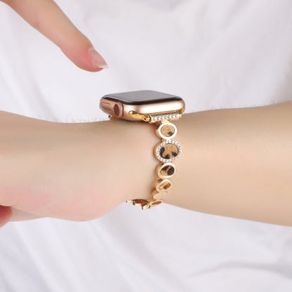 Leopard Rhinestones Metal Chain Watch Band, For Apple Watch SE 2023 44mm, For Apple Watch SE 2023 40mm, For Apple Watch Ultra 2 49mm, For Apple Watch Series 9 45mm, For Apple Watch Series 9 41mm, For Apple Watch Ultra 49mm, For Apple Watch Series 8 41m...