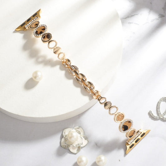 Leopard Rhinestones Metal Chain Watch Band, For Apple Watch 42mm, For Apple Watch 38mm