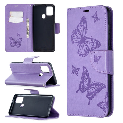 Embossing Two Butterflies Pattern Horizontal Flip PU Leather Case with Holder & Card Slot & Wallet & Lanyard, For Samsung Galaxy A21s