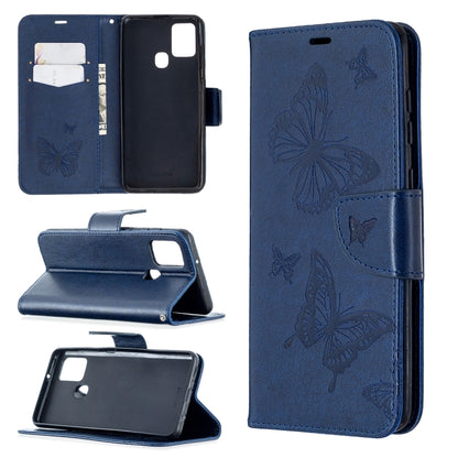 Embossing Two Butterflies Pattern Horizontal Flip PU Leather Case with Holder & Card Slot & Wallet & Lanyard, For Samsung Galaxy A21s