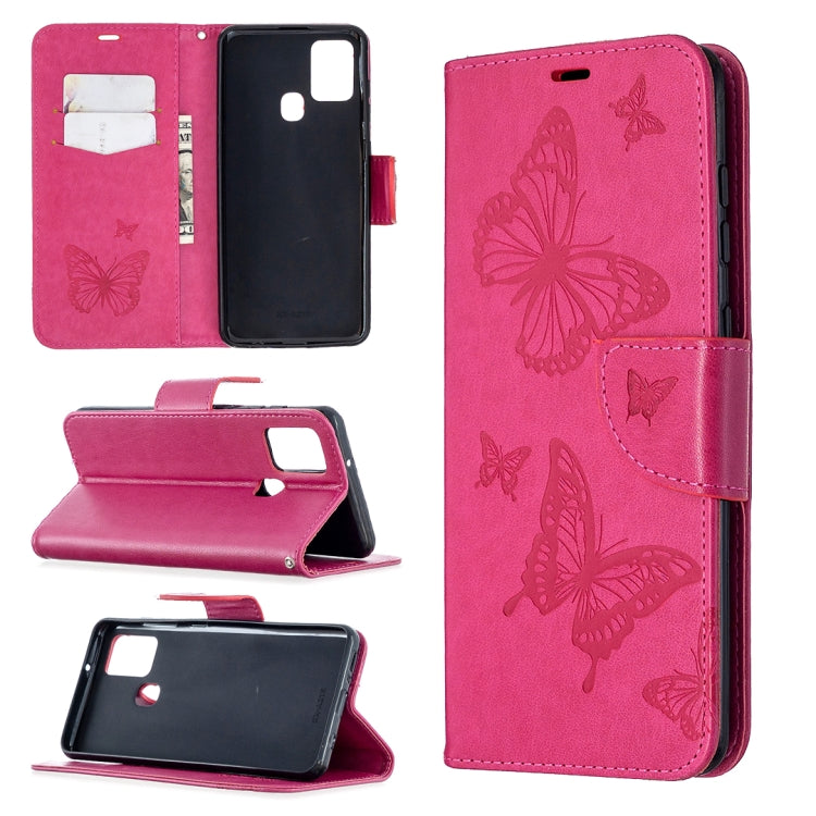 Embossing Two Butterflies Pattern Horizontal Flip PU Leather Case with Holder & Card Slot & Wallet & Lanyard, For Samsung Galaxy A21s