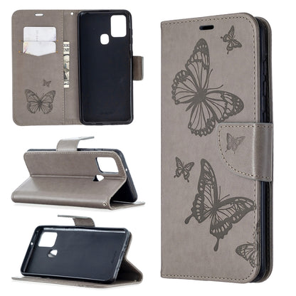 Embossing Two Butterflies Pattern Horizontal Flip PU Leather Case with Holder & Card Slot & Wallet & Lanyard, For Samsung Galaxy A21s