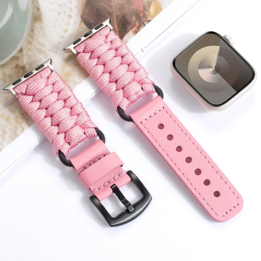 Plain Paracord Genuine Leather Watch Band, For Apple Watch Series 4 44mm, For Apple Watch Series 4 40mm, For Apple Watch Series 3 38mm, For Apple Watch Series 3 42mm, For Apple Watch Series 2 42mm, For Apple Watch Series 2 38mm