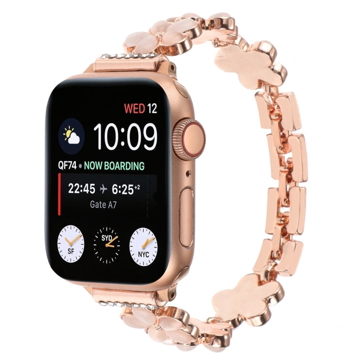 5-petaled Flower Zinc Alloy Chain Watch Band, For Apple Watch Series 8 41mm, For Apple Watch Series 8 45mm, For Apple Watch SE 2022 40mm, For Apple Watch SE 2022 44mm, For Apple Watch Series 7 41mm, For Apple Watch Series 7 45mm