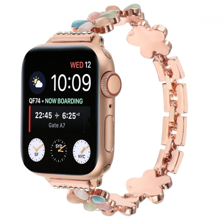 5-petaled Flower Zinc Alloy Chain Watch Band, For Apple Watch Series 8 41mm, For Apple Watch Series 8 45mm, For Apple Watch SE 2022 40mm, For Apple Watch SE 2022 44mm, For Apple Watch Series 7 41mm, For Apple Watch Series 7 45mm