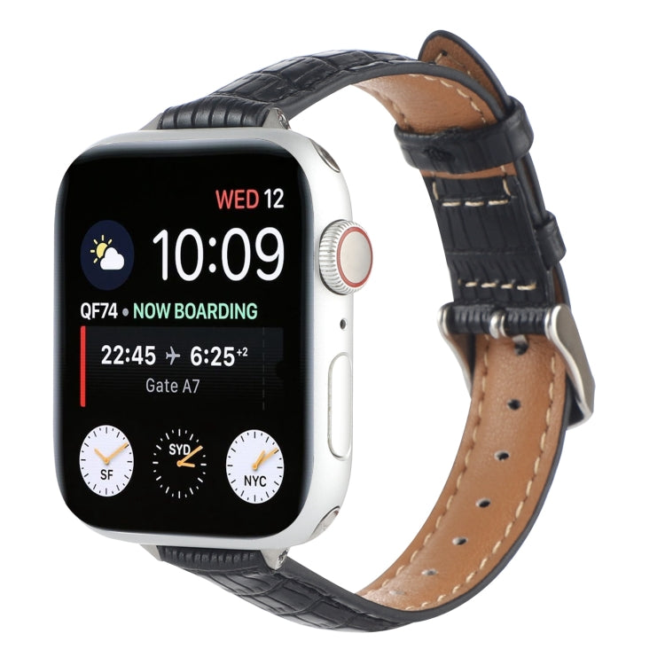 Slim Crocodile Leather Watch Band, For Apple Watch Series 8 41mm, For Apple Watch Series 8 45mm, For Apple Watch SE 2022 40mm, For Apple Watch SE 2022 44mm, For Apple Watch Series 7 41mm, For Apple Watch Series 7 45mm
