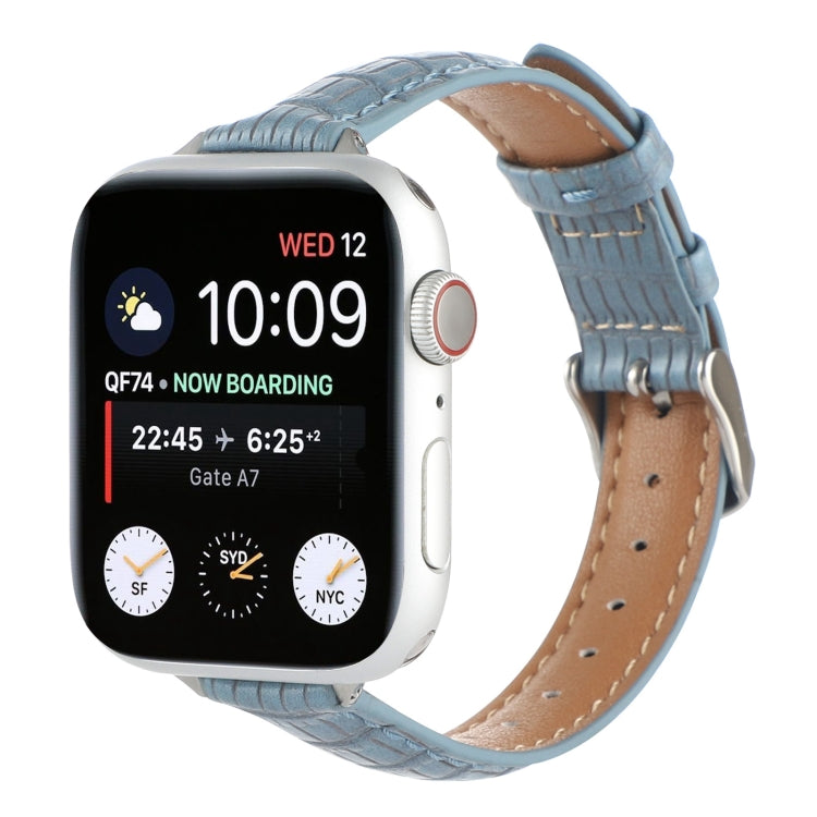 Slim Crocodile Leather Watch Band, For Apple Watch Series 8 41mm, For Apple Watch Series 8 45mm, For Apple Watch SE 2022 40mm, For Apple Watch SE 2022 44mm, For Apple Watch Series 7 41mm, For Apple Watch Series 7 45mm