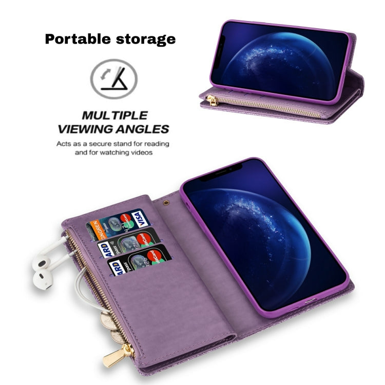 Multi-card Slots Starry Sky Laser Carving Glitter Zipper Horizontal Flip Leather Case with Holder & Wallet & Lanyard, For iPhone 11 Pro Max, For iPhone 11 Pro, For iPhone 11, For iPhone XS Max, For iPhone XR, For iPhone X / XS, For iPhone 8 Plus / 7 Pl...