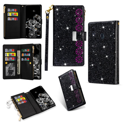 Multi-card Slots Starry Sky Laser Carving Glitter Zipper Horizontal Flip Leather Case with Holder & Wallet & Lanyard, For Samsung Galaxy A20e /  A10e, For Samsung Galaxy A40, For Samsung Galaxy M40 / A60, For Samsung Galaxy A6 (2018)                   ...