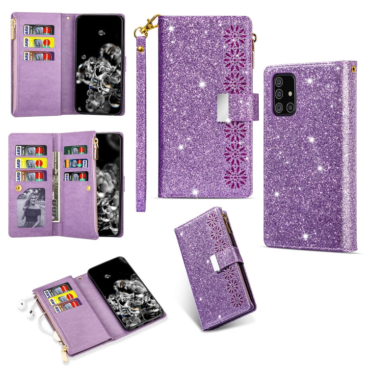 Multi-card Slots Starry Sky Laser Carving Glitter Zipper Horizontal Flip Leather Case with Holder & Wallet & Lanyard, For Samsung Galaxy A51, For Samsung Galaxy A81 / Note 10 Lite / M60s, For Samsung Galaxy A91 / S10 Lite / M80s                        ...
