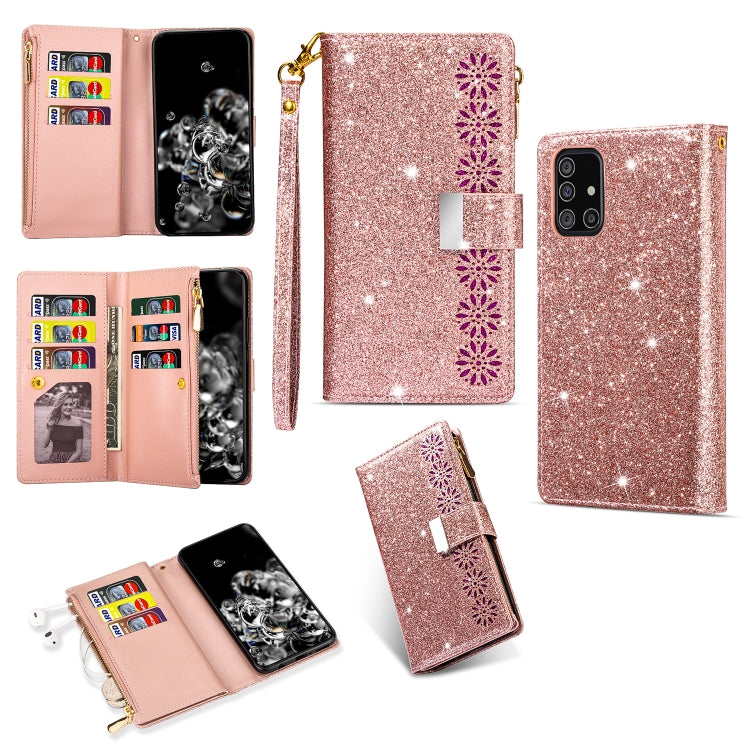 Multi-card Slots Starry Sky Laser Carving Glitter Zipper Horizontal Flip Leather Case with Holder & Wallet & Lanyard, For Samsung Galaxy A51, For Samsung Galaxy A81 / Note 10 Lite / M60s, For Samsung Galaxy A91 / S10 Lite / M80s                        ...