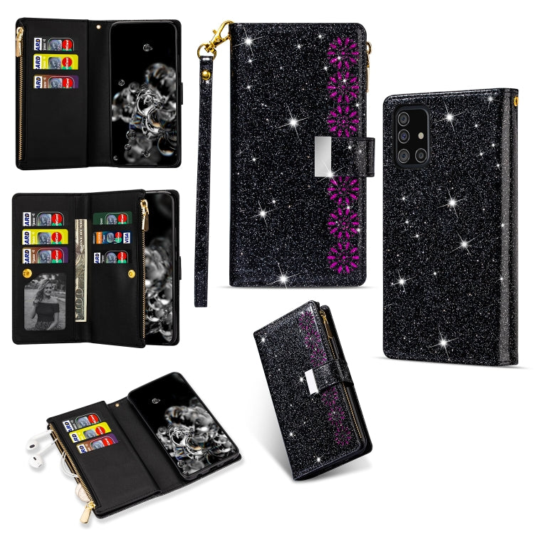 Multi-card Slots Starry Sky Laser Carving Glitter Zipper Horizontal Flip Leather Case with Holder & Wallet & Lanyard, For Samsung Galaxy A51, For Samsung Galaxy A81 / Note 10 Lite / M60s, For Samsung Galaxy A91 / S10 Lite / M80s                        ...