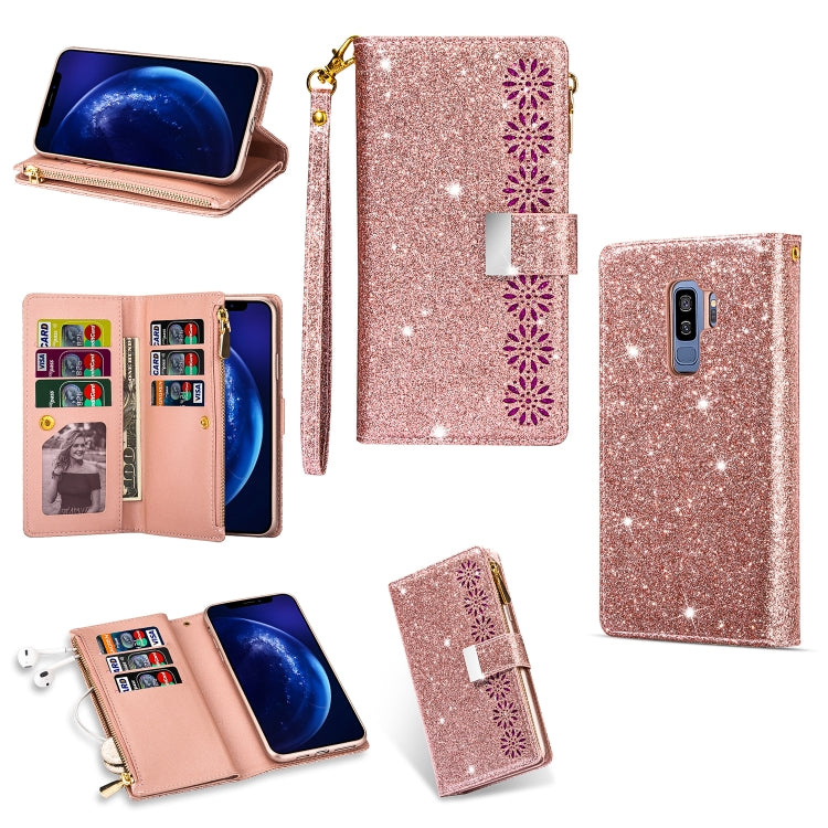 Multi-card Slots Starry Sky Laser Carving Glitter Zipper Horizontal Flip Leather Case with Holder & Wallet & Lanyard, For Samsung Galaxy S8, For Samsung Galaxy S8+, For Samsung Galaxy S9, For Samsung Galaxy S9+, For Samsung Galaxy S10                  ...