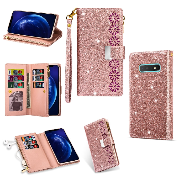 Multi-card Slots Starry Sky Laser Carving Glitter Zipper Horizontal Flip Leather Case with Holder & Wallet & Lanyard, For Samsung Galaxy S8, For Samsung Galaxy S8+, For Samsung Galaxy S9, For Samsung Galaxy S9+, For Samsung Galaxy S10                  ...
