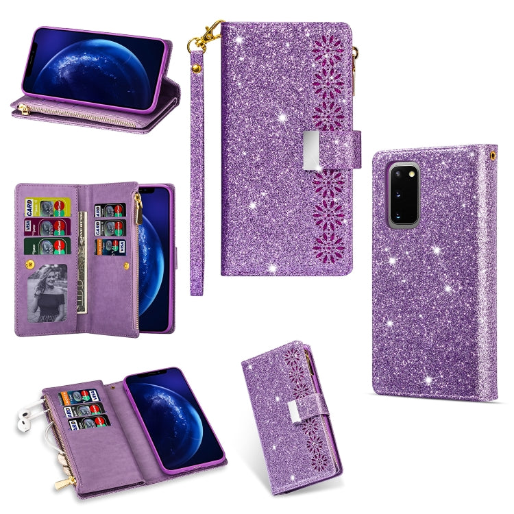 Multi-card Slots Starry Sky Laser Carving Glitter Zipper Horizontal Flip Leather Case with Holder & Wallet & Lanyard, For Samsung Galaxy S8, For Samsung Galaxy S8+, For Samsung Galaxy S9, For Samsung Galaxy S9+, For Samsung Galaxy S10                  ...