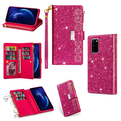 Multi-card Slots Starry Sky Laser Carving Glitter Zipper Horizontal Flip Leather Case with Holder & Wallet & Lanyard, For Samsung Galaxy S20+, For Samsung Galaxy S20 Ultra