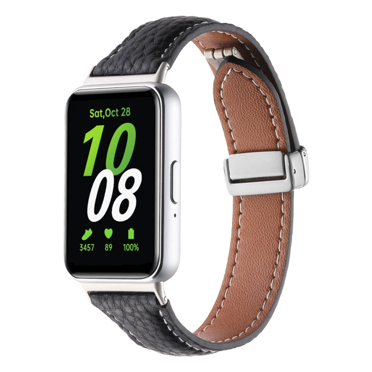 Litchi Texture Magnetic Buckle Slim Leather Watch Band, For Samsung Galaxy Fit 3