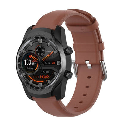 22mm Leather Strap with Round Tail Buckle, For Ticwatch Pro 2020, For Huawei Watch GT2E, For Samsung Galaxy Watch 3 45mm