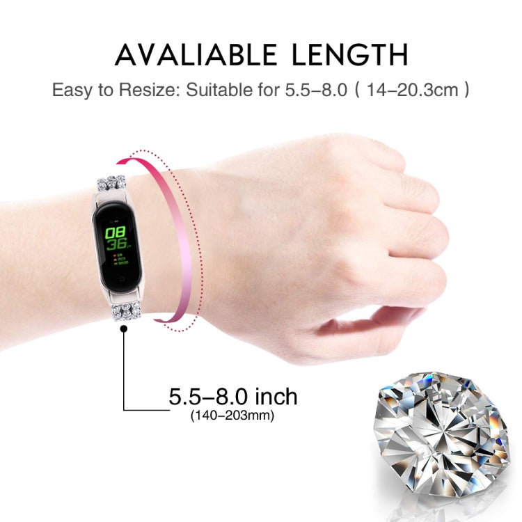 Diamond-studded Stainless Steel Replacement Wrist Strap, For Xiaomi Mi Band 3 / 4, For Xiaomi Mi Band 5
