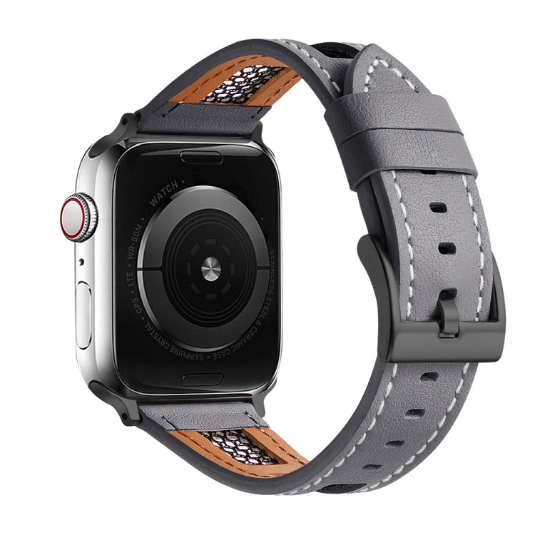 Mesh Calfskin Genuine Leather Watch Band, For Apple Watch SE 2023 44mm, For Apple Watch SE 2023 40mm, For Apple Watch Ultra 2 49mm, For Apple Watch Series 9 45mm, For Apple Watch Series 9 41mm, For Apple Watch Ultra 49mm