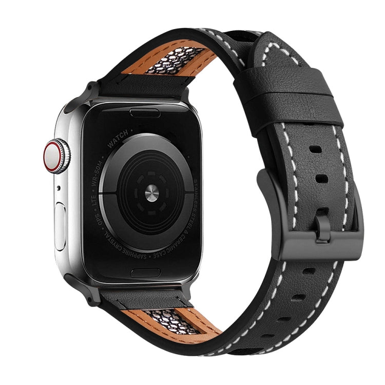 Mesh Calfskin Genuine Leather Watch Band, For Apple Watch SE 2023 44mm, For Apple Watch SE 2023 40mm, For Apple Watch Ultra 2 49mm, For Apple Watch Series 9 45mm, For Apple Watch Series 9 41mm, For Apple Watch Ultra 49mm