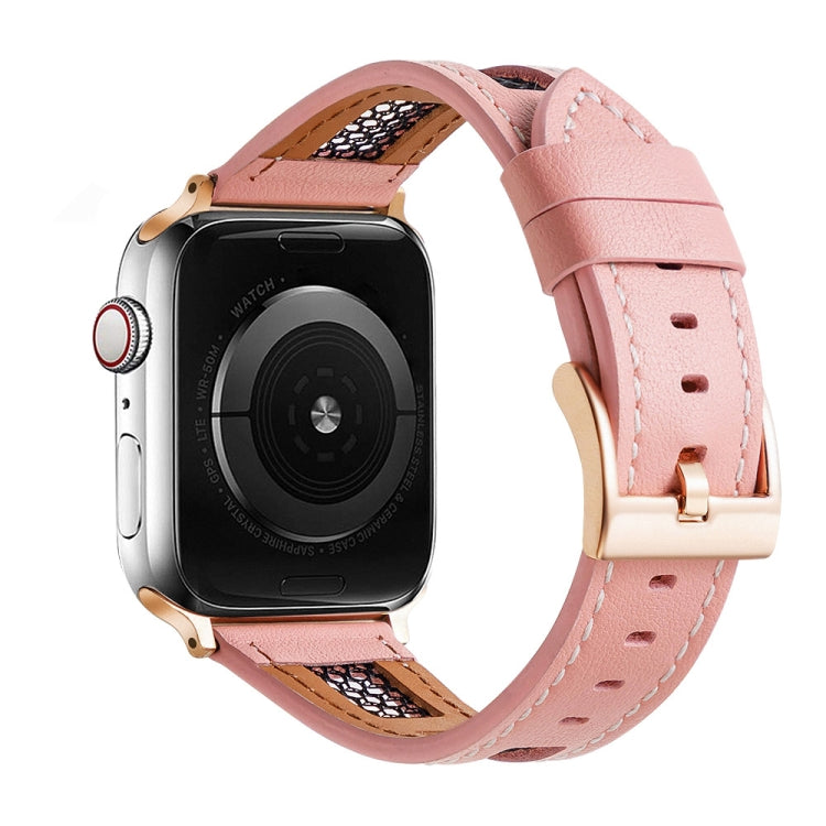 Mesh Calfskin Genuine Leather Watch Band, For Apple Watch Series 8 41mm, For Apple Watch Series 8 45mm, For Apple Watch SE 2022 40mm, For Apple Watch SE 2022 44mm, For Apple Watch Series 7 41mm, For Apple Watch Series 7 45mm