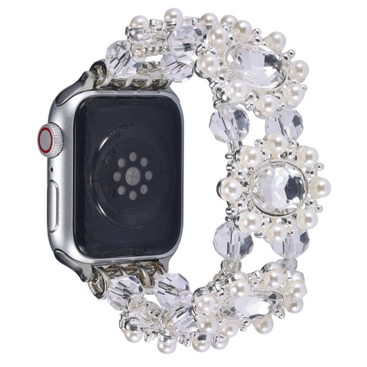 Beaded Pearl Gemstone Bracelet Watch Band, For Apple Watch SE 2023 44mm, For Apple Watch SE 2023 40mm, For Apple Watch Ultra 2 49mm, For Apple Watch Series 9 45mm, For Apple Watch Series 9 41mm, For Apple Watch Ultra 49mm, For Apple Watch Series 8 41mm...