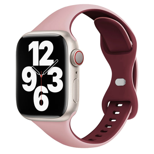 Two Color Slim Butterfly Buckle Silicone Watch Band, For Apple Watch Series 5 44mm, For Apple Watch Series 5 40mm, For Apple Watch Series 4 44mm, For Apple Watch Series 4 40mm, For Apple Watch Series 3 38mm, For Apple Watch Series 3 42mm
