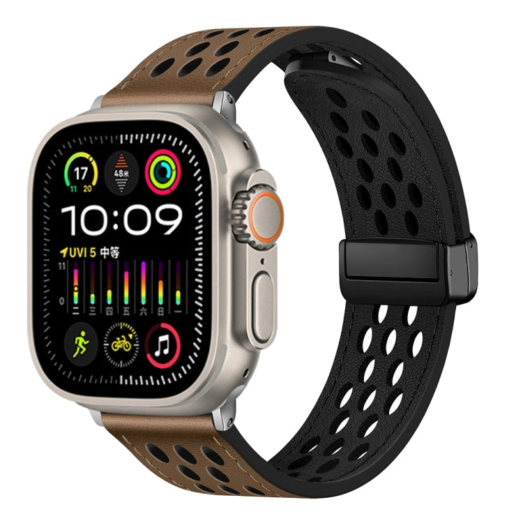 Hole Style Folding Buckle PU Leather Watch Band, For Apple Watch Series 10 46mm, For Apple Watch Series 10 42mm, For Apple Watch SE 2023 44mm, For Apple Watch SE 2023 40mm, For Apple Watch Ultra 2 49mm, For Apple Watch Series 9 45mm                    ...