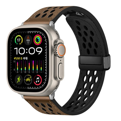 Hole Style Folding Buckle PU Leather Watch Band, For Apple Watch Series 10 46mm, For Apple Watch Series 10 42mm, For Apple Watch SE 2023 44mm, For Apple Watch SE 2023 40mm, For Apple Watch Ultra 2 49mm, For Apple Watch Series 9 45mm                    ...