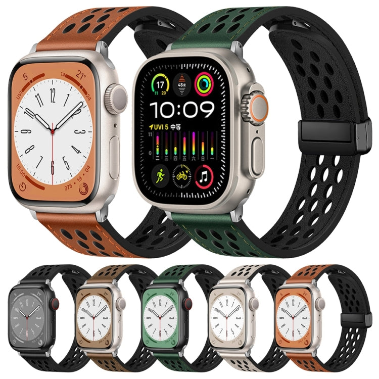 Hole Style Folding Buckle PU Leather Watch Band, For Apple Watch Series 10 46mm, For Apple Watch Series 10 42mm, For Apple Watch SE 2023 44mm, For Apple Watch SE 2023 40mm, For Apple Watch Ultra 2 49mm, For Apple Watch Series 9 45mm                    ...
