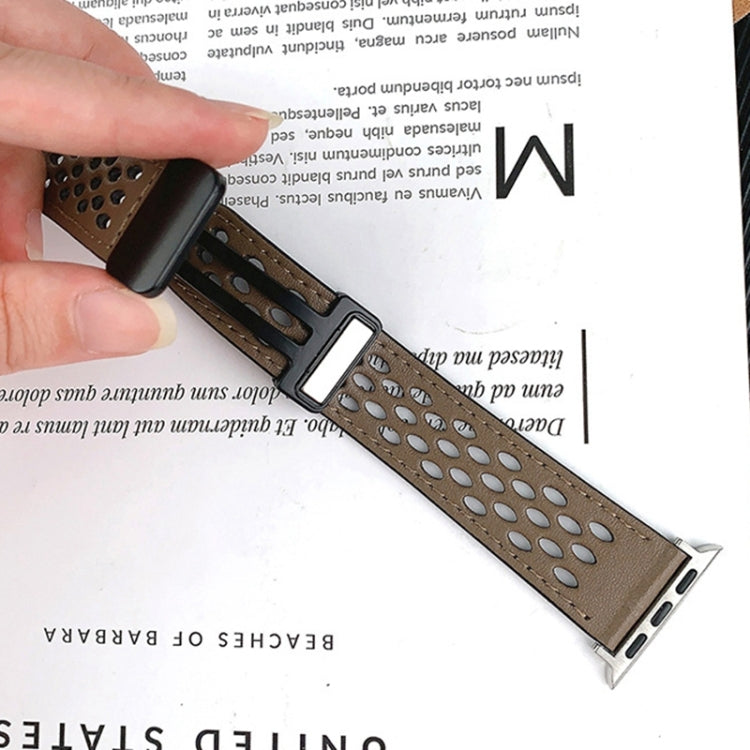 Hole Style Folding Buckle PU Leather Watch Band, For Apple Watch Series 10 46mm, For Apple Watch Series 10 42mm, For Apple Watch SE 2023 44mm, For Apple Watch SE 2023 40mm, For Apple Watch Ultra 2 49mm, For Apple Watch Series 9 45mm                    ...