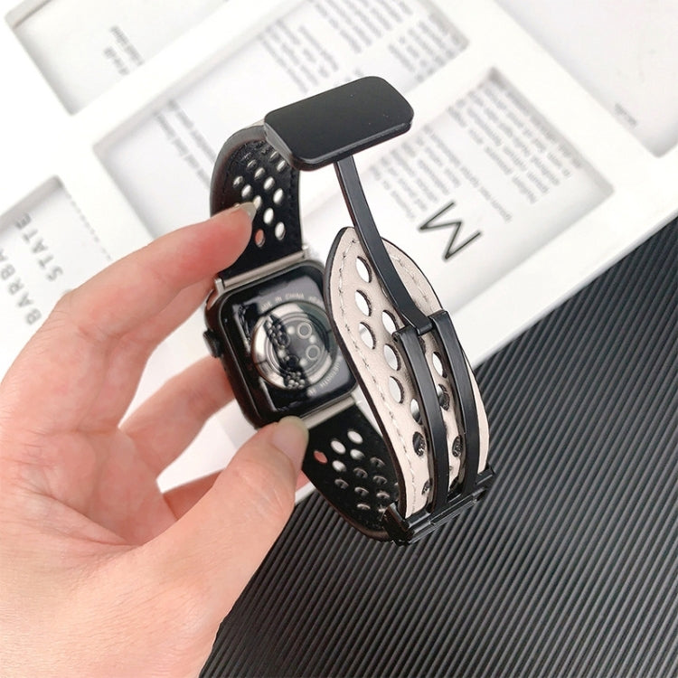 Hole Style Folding Buckle PU Leather Watch Band, For Apple Watch Series 10 46mm, For Apple Watch Series 10 42mm, For Apple Watch SE 2023 44mm, For Apple Watch SE 2023 40mm, For Apple Watch Ultra 2 49mm, For Apple Watch Series 9 45mm                    ...