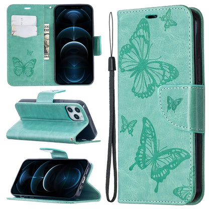 Embossing Two Butterflies Pattern Horizontal Flip PU Leather Case with Holder & Card Slot & Wallet & Lanyard, For iPhone 12 mini, For iPhone 12 / 12 Pro, For iPhone 12 Pro Max, For Samsung Galaxy Note20, For Samsung Galaxy Note20 Ultra