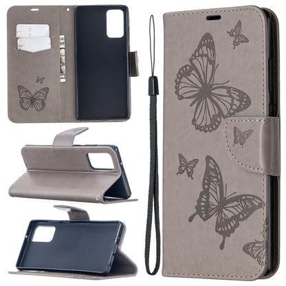 Embossing Two Butterflies Pattern Horizontal Flip PU Leather Case with Holder & Card Slot & Wallet & Lanyard, For iPhone 12 mini, For iPhone 12 / 12 Pro, For iPhone 12 Pro Max, For Samsung Galaxy Note20, For Samsung Galaxy Note20 Ultra