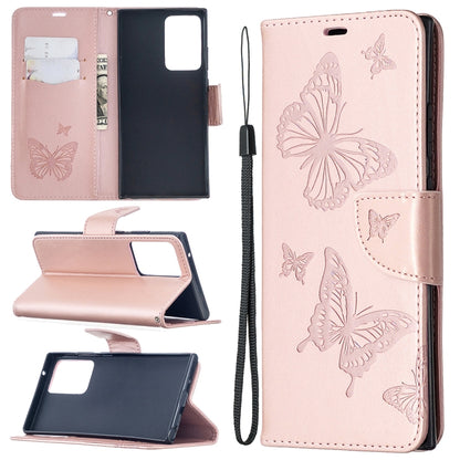 Embossing Two Butterflies Pattern Horizontal Flip PU Leather Case with Holder & Card Slot & Wallet & Lanyard, For iPhone 12 mini, For iPhone 12 / 12 Pro, For iPhone 12 Pro Max, For Samsung Galaxy Note20, For Samsung Galaxy Note20 Ultra