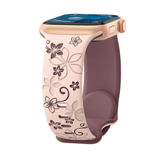 Bauhinia Two-color Embossed Silicone Watch Band, For Apple Watch SE 2023 44mm, For Apple Watch SE 2023 40mm, For Apple Watch Ultra 2 49mm, For Apple Watch Series 9 45mm, For Apple Watch Series 9 41mm, For Apple Watch Ultra 49mm                         ...