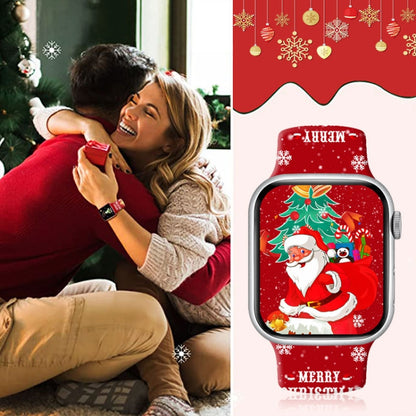 Christmas Pattern Reverse Buckle Silicone Watch Band, For Apple Watch 46mm / 49mm / 45mm / 44mm, For Apple Watch 42mm / 41mm / 40mm / 38mm