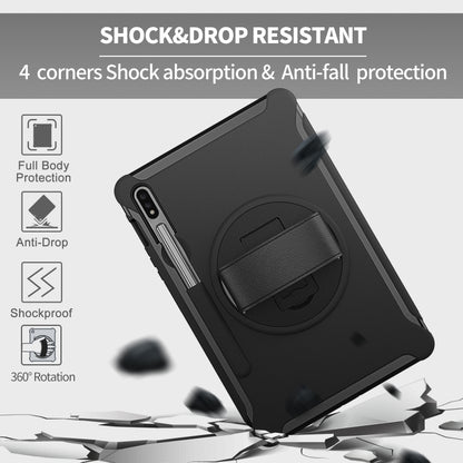 360 Degree Rotation PC+TPU Protective Cover with Holder & Hand Strap, For Samsung Galaxy Tab S8 / Galaxy Tab S7 (2020) T870