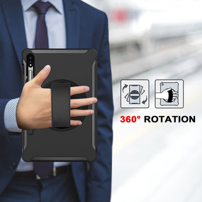 360 Degree Rotation PC+TPU Protective Cover with Holder & Hand Strap, For Samsung Galaxy Tab S8 / Galaxy Tab S7 (2020) T870