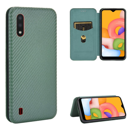 Carbon Fiber Texture Magnetic Horizontal Flip TPU + PC + PU Leather Case with Rope & Card Slot, For Samsung Galaxy A01, For Samsung Galaxy A7(2018) / A750, For Samsung Galaxy A20s, For Samsung Galaxy A21(Eurasian Version), For Samsung Galaxy A31       ...