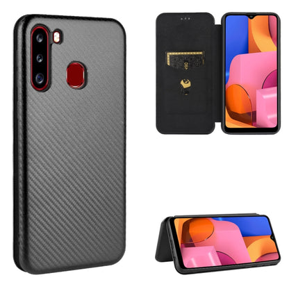 Carbon Fiber Texture Magnetic Horizontal Flip TPU + PC + PU Leather Case with Rope & Card Slot, For Samsung Galaxy A01, For Samsung Galaxy A7(2018) / A750, For Samsung Galaxy A20s, For Samsung Galaxy A21(Eurasian Version), For Samsung Galaxy A31       ...