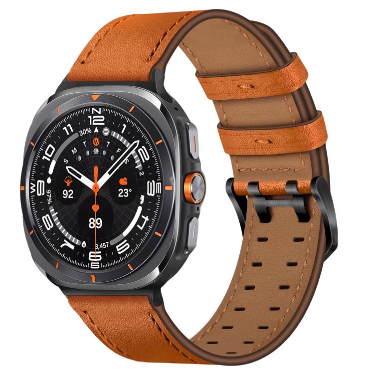 Double Buckle Genuine Leather Watch Band, For Samsung Galaxy Watch Ultra / Ultra 2025, For Samsung Galaxy Watch8 / Watch8 Classic