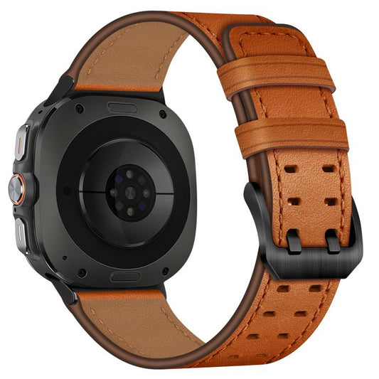 Double Buckle Genuine Leather Watch Band, For Samsung Galaxy Watch Ultra / Ultra 2025, For Samsung Galaxy Watch8 / Watch8 Classic