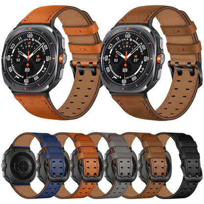 Double Buckle Genuine Leather Watch Band, For Samsung Galaxy Watch Ultra / Ultra 2025, For Samsung Galaxy Watch8 / Watch8 Classic